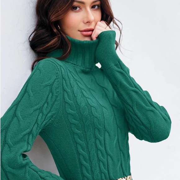 Size Small Teal Long Sleeve Cable Knit Dress - Picture 10 of 10